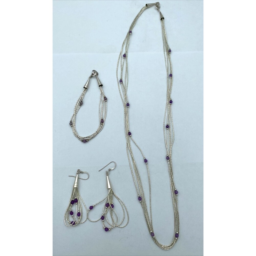 Carolyn Pollack Liquid Sterling Silver Amethyst Beads Necklace, Braclet/Earrings